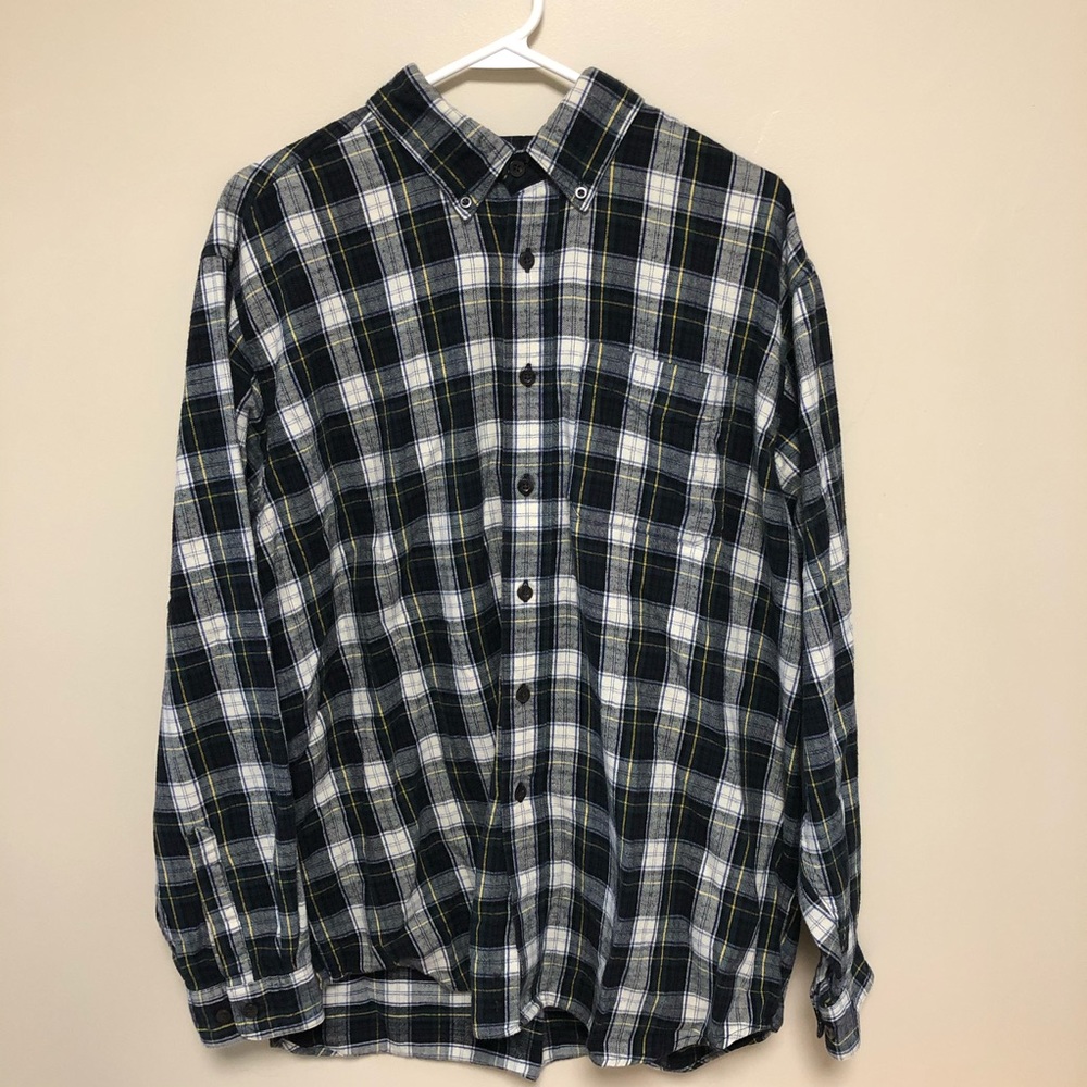 L.L. Bean Black and White Plaid Casual Button Down Shirt